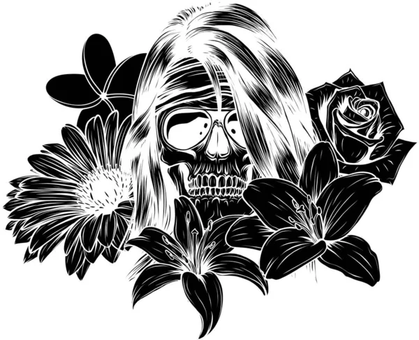 Illustration vectorielle de femme Crâne avec fleur Lys — Image vectorielle