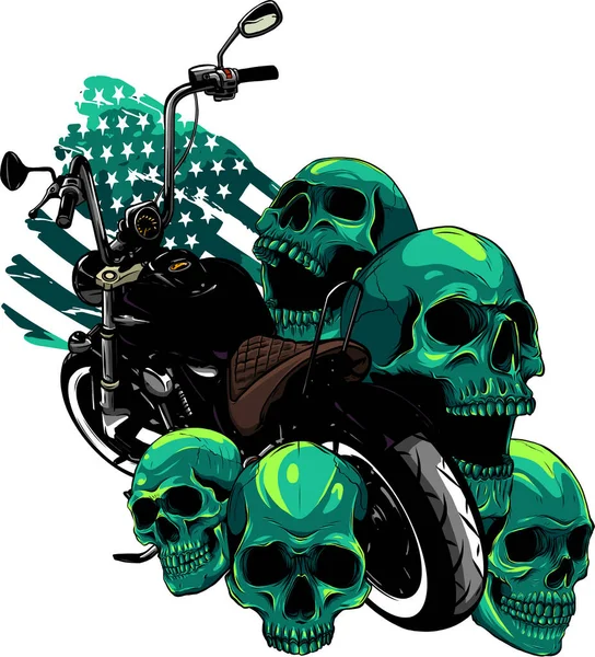 Vector motorcycle with skulls and american flag — Stock Vector