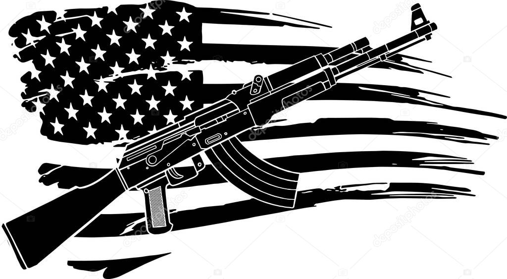 illustration of USA flag with an AK 47 Rifle