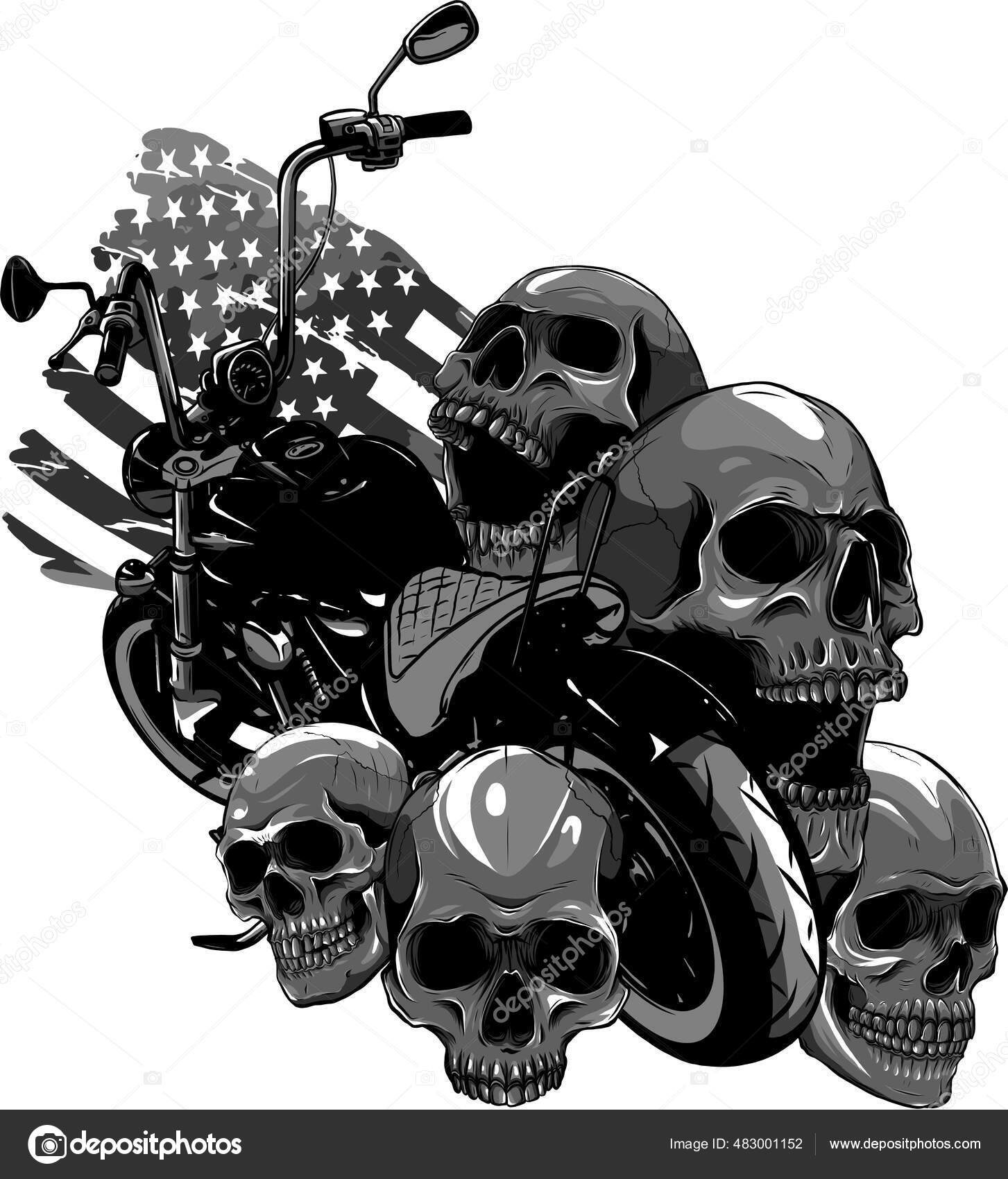 Motocicleta vector con calaveras y bandera americana Vector de stock  #483001152 de ©deanzangir@gmail.com, image size:1453x1700