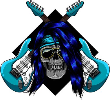 Elektro Gitar ve Kafatası vektör çizimi