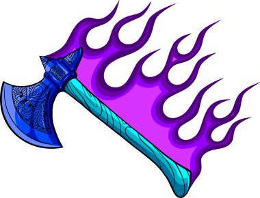 Beyaz arkaplanda alevler olan baltanın gösterimi