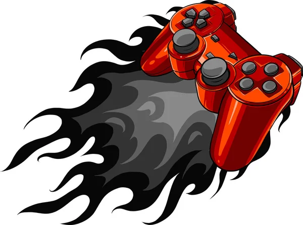 Joypad rojo con llamas para la ilustración del vector de juego — Vector de stock