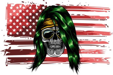 Amerikan bayrağıyla kafatasının vektör çizimi