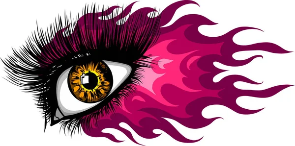 Ojo de mujer con fuego y llamas vector ilustración — Archivo Imágenes Vectoriales