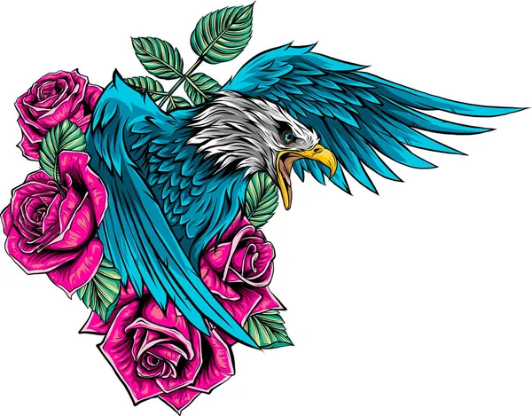 Illustration vectorielle de l'aigle aux roses fleuries — Image vectorielle