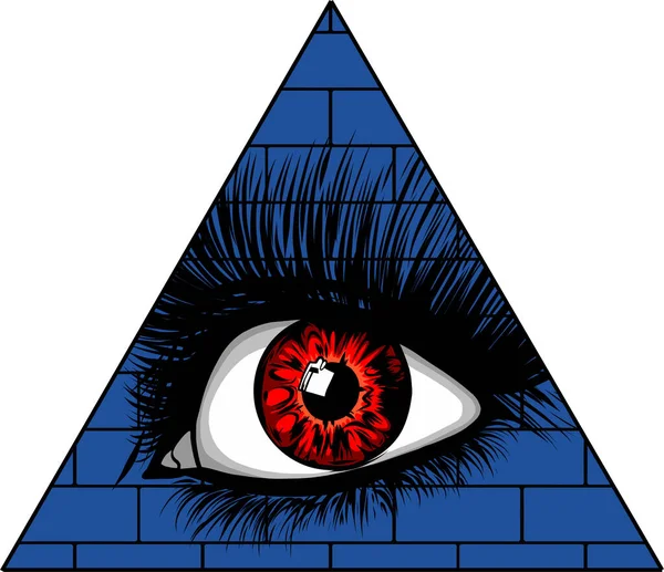 Gondviselés szeme. Minden látó szem a háromszög tetején a piramis szabadkőműves szimbólum. — Stock Vector