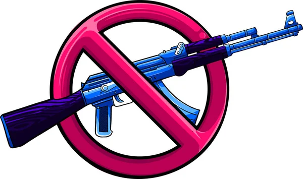 Silueta útočné pušky se znakem nad ní - zákaz zbraní. — Stockový vektor