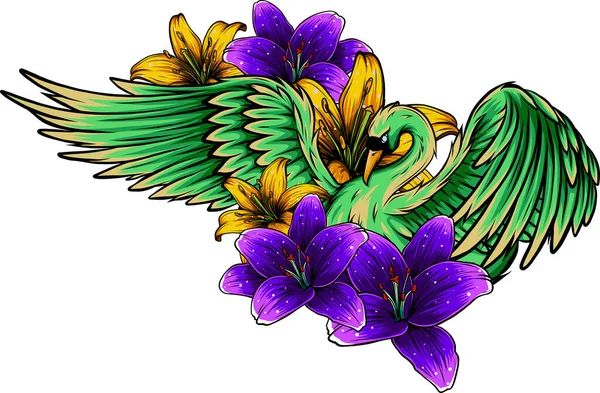 Vektorillustration von Schwan mit Blumenmuster — Stockvektor