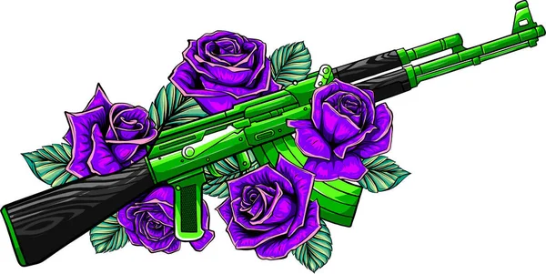 Vector Ilustración de rifle con diseño de rosas — Archivo Imágenes Vectoriales