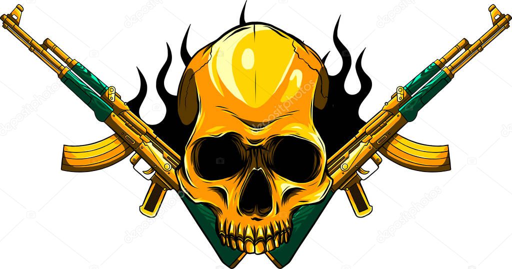 vector Skull with machine guns Kalashnikov AK-47.