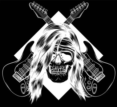 Çapraz gitarlı kafatası vektör çizimi tasarımı