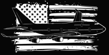 Amerikan bayrağı taşıyan uçağın vektör illüstrasyonu
