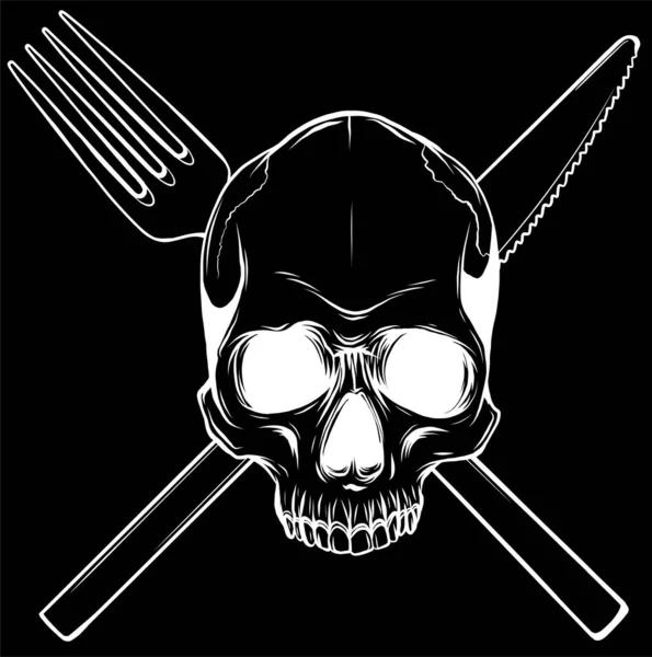 Human Skull with a Spoon and Fork. Illustration for design — Stock Vector