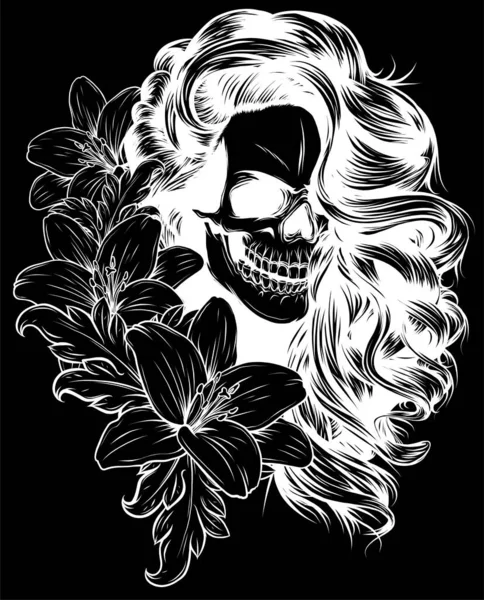 Ilustração vetorial de mulher Caveira com flor Lily — Vetor de Stock
