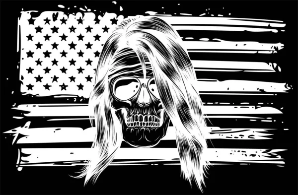 Illusion vectorielle du crâne avec drapeau américain — Image vectorielle