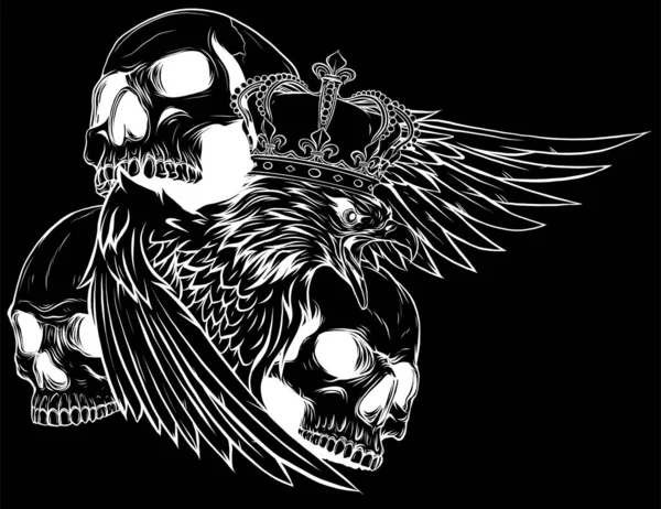 Vector ilustración de rey Águila y calaveras — Vector de stock