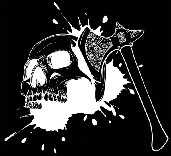 Vector illustration of skull head murdered by ax — Stock Vector