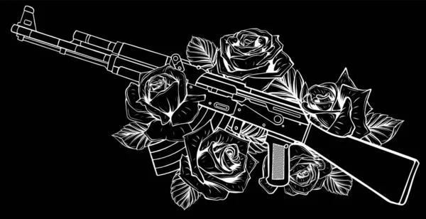 Vector Illustration of rifle with roses design — Stock Vector