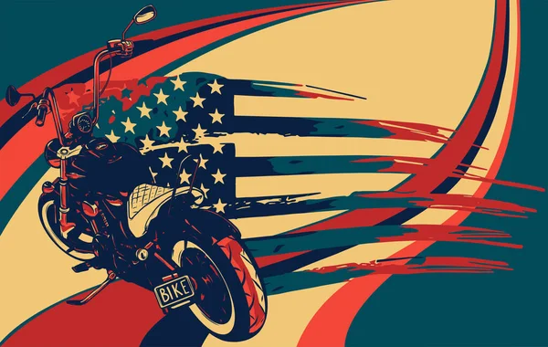 Moto chopper avec illustration vectorielle drapeau américain — Image vectorielle