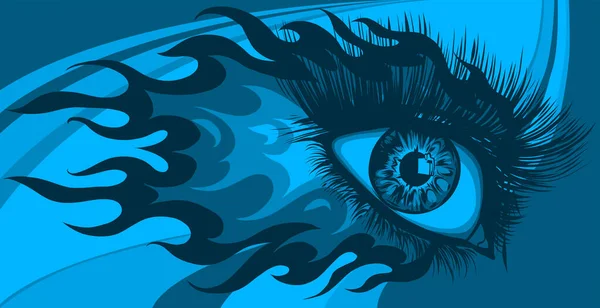 炎と炎のベクトルイラストの女性の目 — ストックベクタ