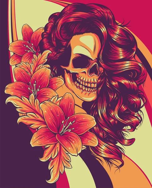 Vector ilustración de la mujer Calavera con flor Lily — Archivo Imágenes Vectoriales