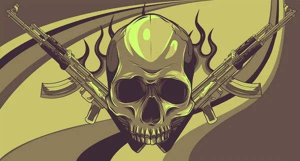 Vector Skull με πολυβόλα Kalashnikov AK-47. — Διανυσματικό Αρχείο