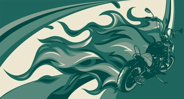 Motocicleta personalizada con diseño de ilustración de vectores de llamas — Archivo Imágenes Vectoriales