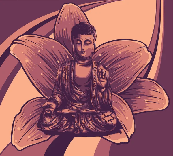 Bouddha assis sur un fond de lotus Illusion vectorielle — Image vectorielle