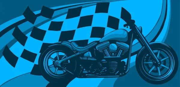 Vieux vélo de bobber noir vintage avec drapeau de course — Image vectorielle