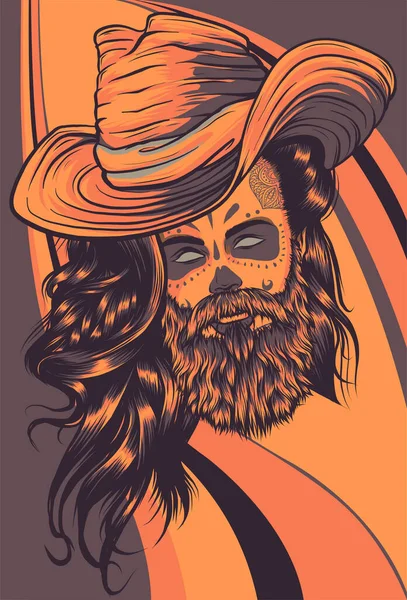 Un cow-boy barbu dans un chapeau. Cool homme américain — Image vectorielle