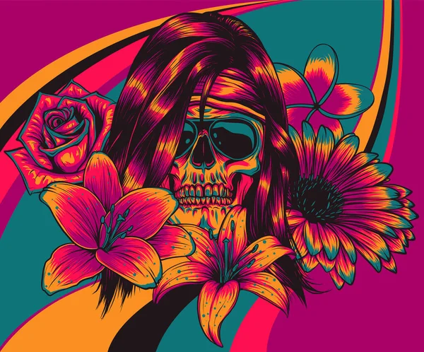 Vector ilustración de la mujer Calavera con flor Lily — Archivo Imágenes Vectoriales