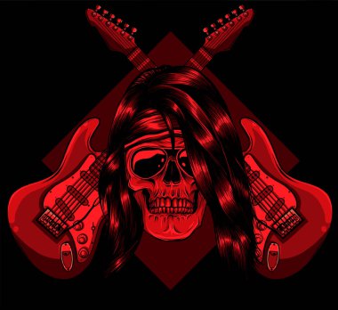 Çapraz gitarlı kafatası vektör çizimi tasarımı
