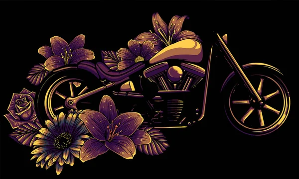 Illustration vectorielle de moto avec fleur — Image vectorielle