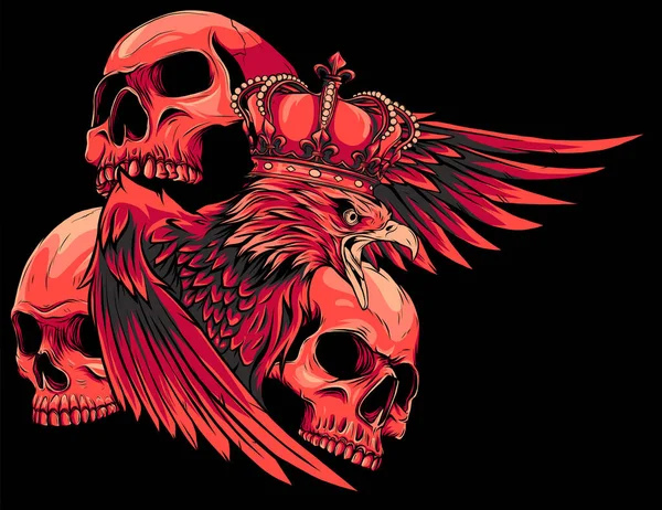 Vector ilustración de rey Águila y calaveras — Vector de stock