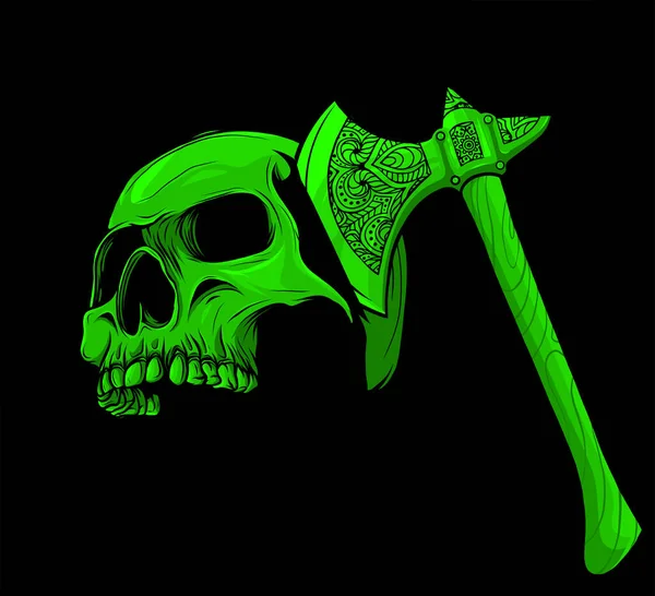 斧で殺された頭蓋骨の頭部のベクトル図 — ストックベクタ