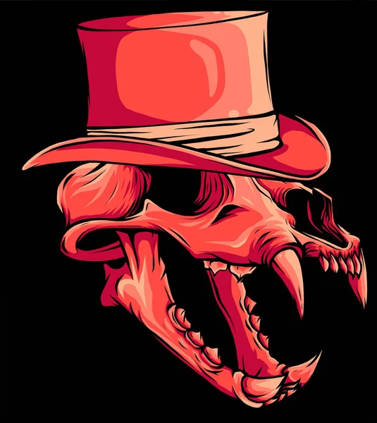 Vector ilustración de cráneo de tigre con sombrero — Vector de stock