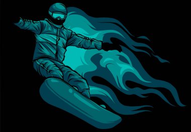 Siyah arkaplan vektör resimlemesinde snowboard atlayışı