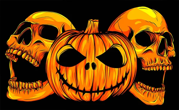 Halloween pumpkin with skulls, vector illustration art — Stock Illustration Halloween pumpkin with skulls, vector illustration art Royalty Free Stock Illustrations
