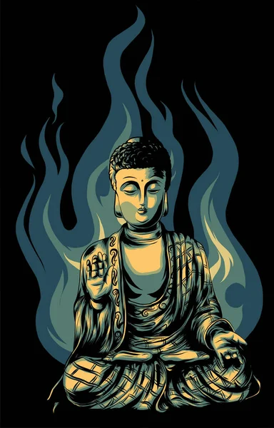 Buddha duduk di latar belakang hitam. Ilustrasi vektor. - Stok Vektor