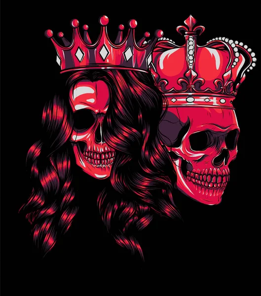 Skulls King y Queen vector. Me encanta la pareja de cráneos. ilustración — Vector de stock
