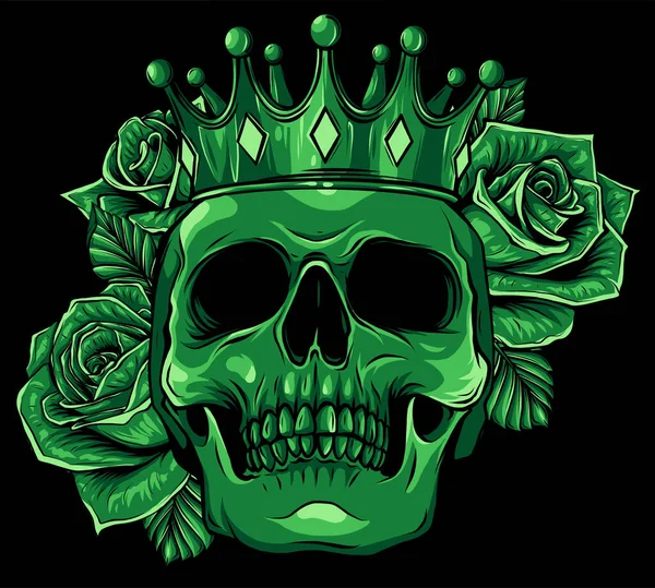 Vector illustratie menselijke dood schedel in kroon met rozen — Stockvector