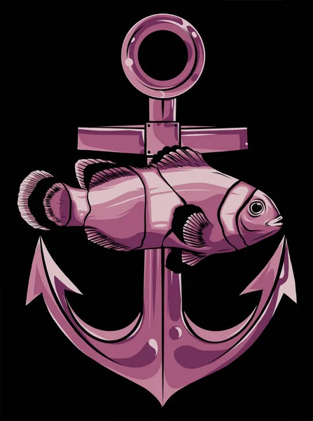 Fish anchor vector illustration line art quality — Stock Vector