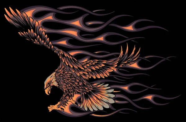 Flaming Eagle på svart bakgrund vektor illustration — Stock vektor