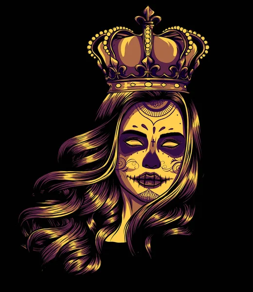 Crâne fille avec une couronne. Illustration vectorielle — Image vectorielle