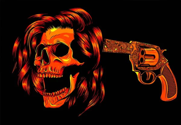 Illustration vectorielle crâne suicide avec arme à feu et sang — Image vectorielle