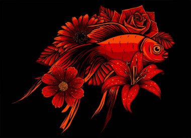 Çiçekli Japon koi balığının vektör çizimi