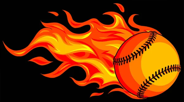 Baseball con fiamme su sfondo nero illustrazione vettoriale — Vettoriale Stock