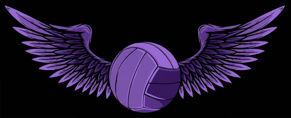 Logo de la bola de voleibol con alas largas vector — Vector de stock
