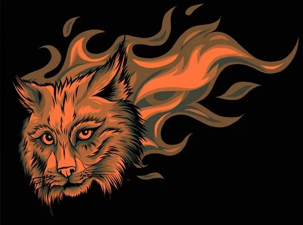 Tête de chat vecteur lynx eurasien avec flammes. — Image vectorielle